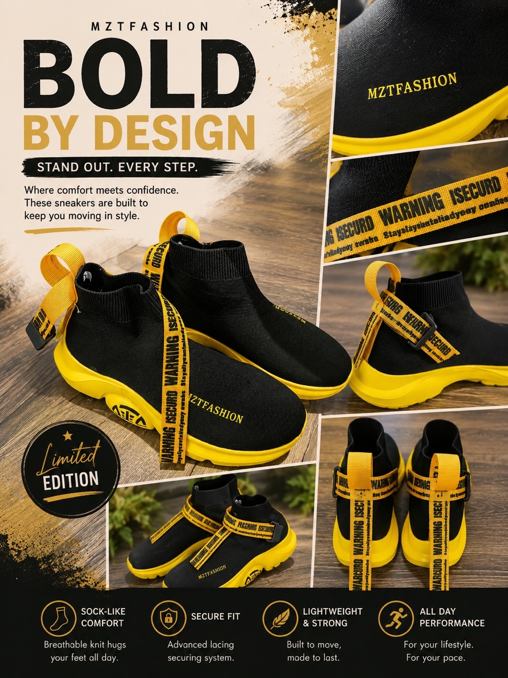 Men's Black & Yellow MLO prototype Slip-On Sneakers